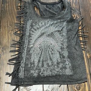 Women’s NAVIE Charcoal Fringe Tank Top - Large